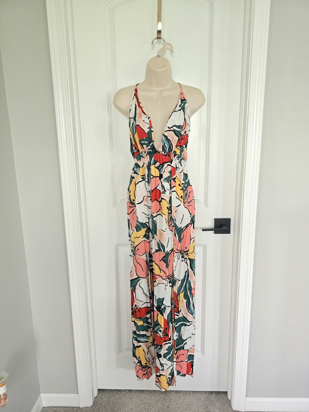 Lulu's Floral Maxi Dress in Coral, Yellow & Green
